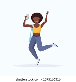 woman taking selfie photo on smartphone camera african american female cartoon character posing on white background flat full length