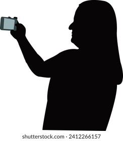 a woman taking selfie, silhouette vector