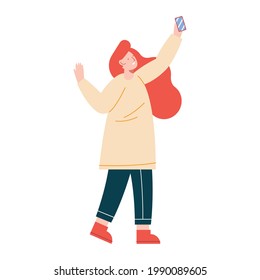 woman taking a selfie with smartphone