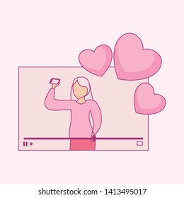 woman taking selfie with smartphone and hearts