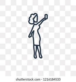 Woman Taking a Selfie vector outline icon isolated on transparent background, high quality linear Woman Taking a Selfie transparency concept can be used web and mobile