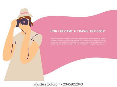 Woman taking a shot with camera vector illustration for web design.