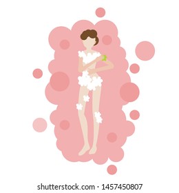 Woman taking shower in flat design.Vector illustration.