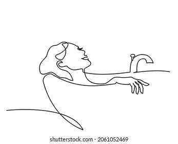 Woman taking spa bath. Continuous one line drawing. Concept of beauty treatments, self care. Vector illustration