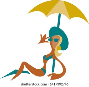 Woman taking sunbath in the beach