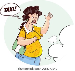 woman taking taxi with luggage vector illustration