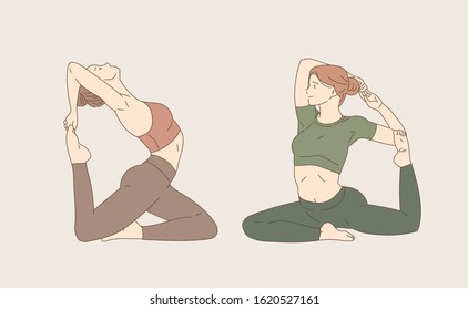 The woman is taking a yoga posture. Hand drawn vector illustrations