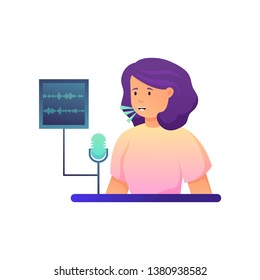 Woman talk in microphone to detect voice security type