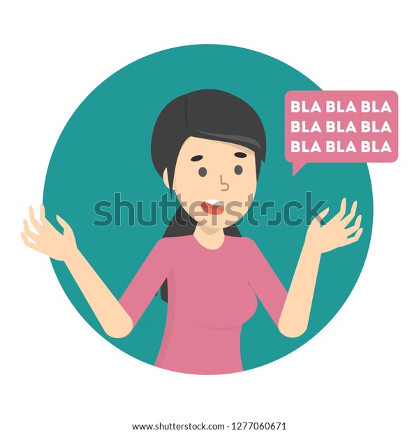 Woman talk to much with speech bubble. Idea of gossip and communication. Talkative female character. Isolated flat vector illustration