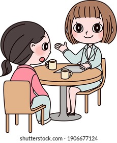 A woman talking about business at a coffee shop