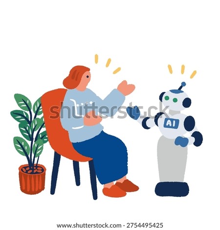 Woman talking with AI chatbot artificial intelligence assistant concept