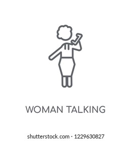 Woman Talking By Phone linear icon. Modern outline Woman Talking By Phone logo concept on white background from Ladies collection. Suitable for use on web apps, mobile apps and print media.