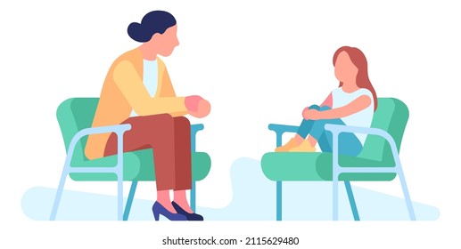 Woman talking to child. Psychological help. Children counseling