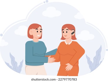 A Woman Talking To A Woman With A Disability Cannot Hear Illustration