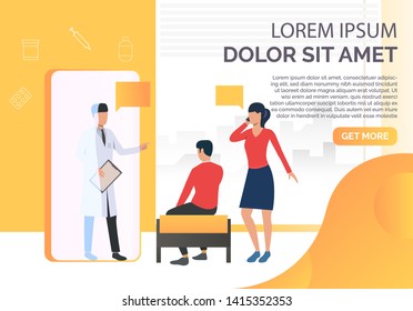 Woman talking to doctor on cellphone vector illustration. Consultancy, hotline, health insurance. Medical app concept. Creative design for presentations, websites, banners