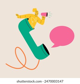 Woman talking from hand phone. Colorful vector illustration

