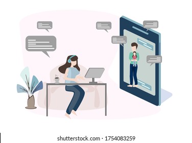 Woman talking with her husband in video call. Business female using laptop for online meeting. Feeling bad at home. Telemedicine.