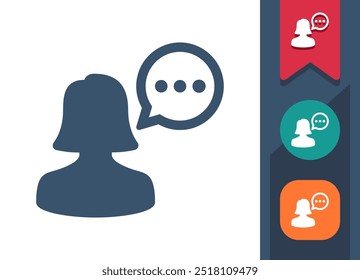 Woman, Talking Icon. Chat, Speech Bubble, Conversation, User, Avatar. Professional, pixel perfect vector icon.