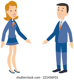 Woman talking to a man. Happy faces.