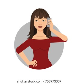 Woman talking on mobile phone vector icon