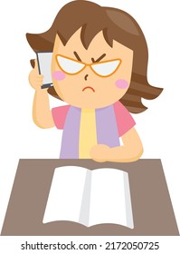 A woman talking on a smartphone with an angry face