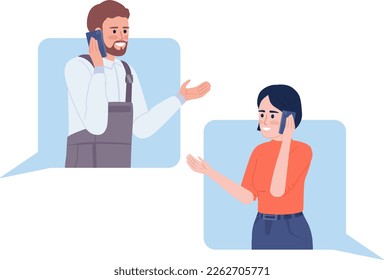 Woman talking over phone with technician flat concept vector illustration. Editable 2D cartoon characters on white for web design. Calling for service creative idea for website, mobile, presentation