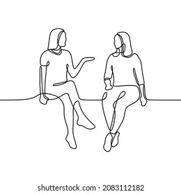 woman with woman talking sitting oneline continuous single line art