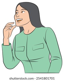 A woman is talking and using her hands. Illustration in colors and vector format.  