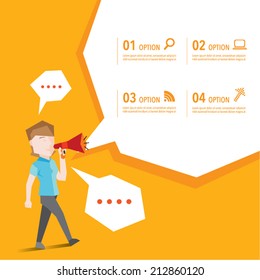 Woman talking using megaphone vector design
