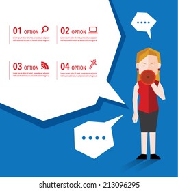 Woman talking using megaphone vector design