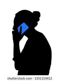 woman talking, using phone, silhouette vector