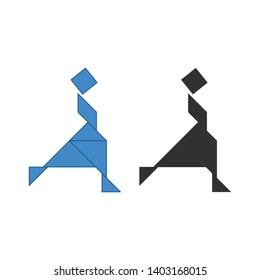 woman Tangram. Traditional Chinese dissection puzzle, seven tiling pieces - geometric shapes: triangles, square rhombus , parallelogram. Board game for kids that helps to develop analytical skills