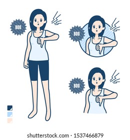 A woman in a tank top with Booing images.
It's vector art so it's easy to edit.

