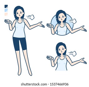 A woman in a tank top with Discouraged images.
It's vector art so it's easy to edit.

