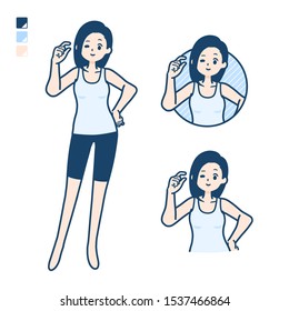 A woman in a tank top with Just a bit Hand sign images.
It's vector art so it's easy to edit.

