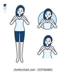 A woman in a tank top with making a heart symbol by hand images.
It's vector art so it's easy to edit.

