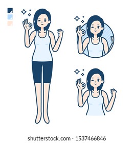 A woman in a tank top with OK sign images.
It's vector art so it's easy to edit.

