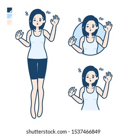 A woman in a tank top with panic images.
It's vector art so it's easy to edit.

