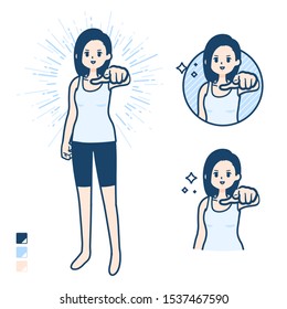 A woman in a tank top with Pointing to the front images.
It's vector art so it's easy to edit.

