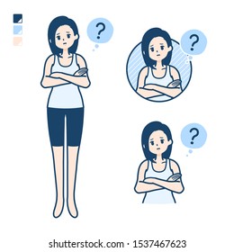 A woman in a tank top with Question images.
It's vector art so it's easy to edit.


