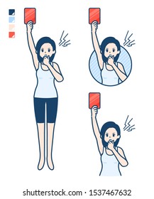 A woman in a tank top With a red card images.
It's vector art so it's easy to edit.

