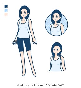 A woman in a tank top with Relaxed pose images.
It's vector art so it's easy to edit.

