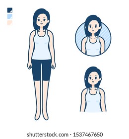 A woman in a tank top with Smiling images.
It's vector art so it's easy to edit.

