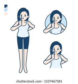 A woman in a tank top with Whispering images.
It's vector art so it's easy to edit.

