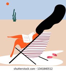 Woman tanning at the beach vector