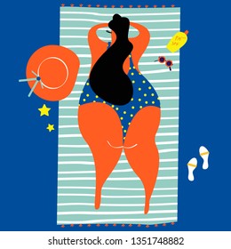 Woman tanning at the beach vector