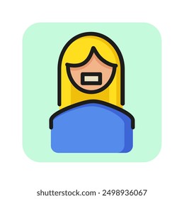 Woman with taped mouth line icon. Free of speech, restriction, silence. Censorship concept. Vector illustration can be used for topics like forbiddance, freedom, social issues