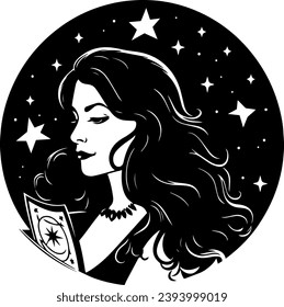 Woman tarot reader logo with tarot card