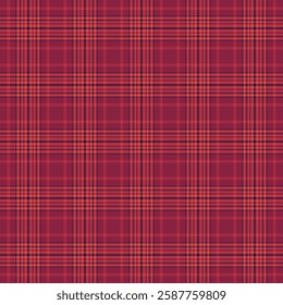 Woman tartan seamless check, popular pattern textile fabric. Fashion vector plaid background texture in red and dark colors palette.