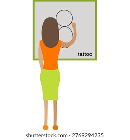 Woman tattoo master making pattern for client vector icon isolated on white background